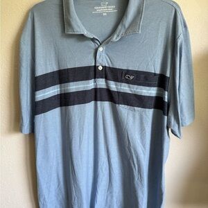 Men’s 2XL Blue Striped Vineyard Vines Edgartown Short Sleeve Pocket Polo